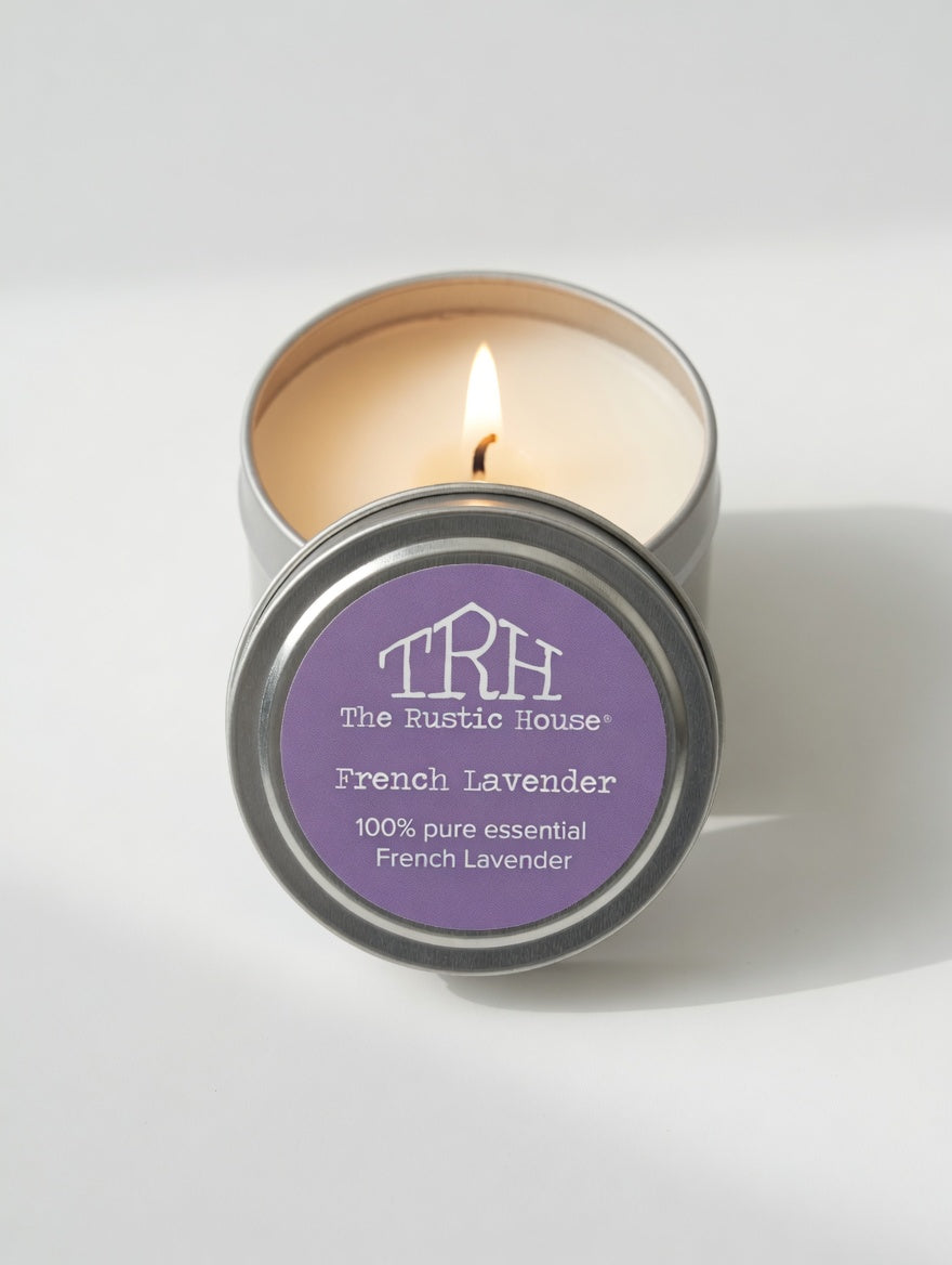 French Lavender Travel Tin by The Rustic House, scented candle detail photo 3
