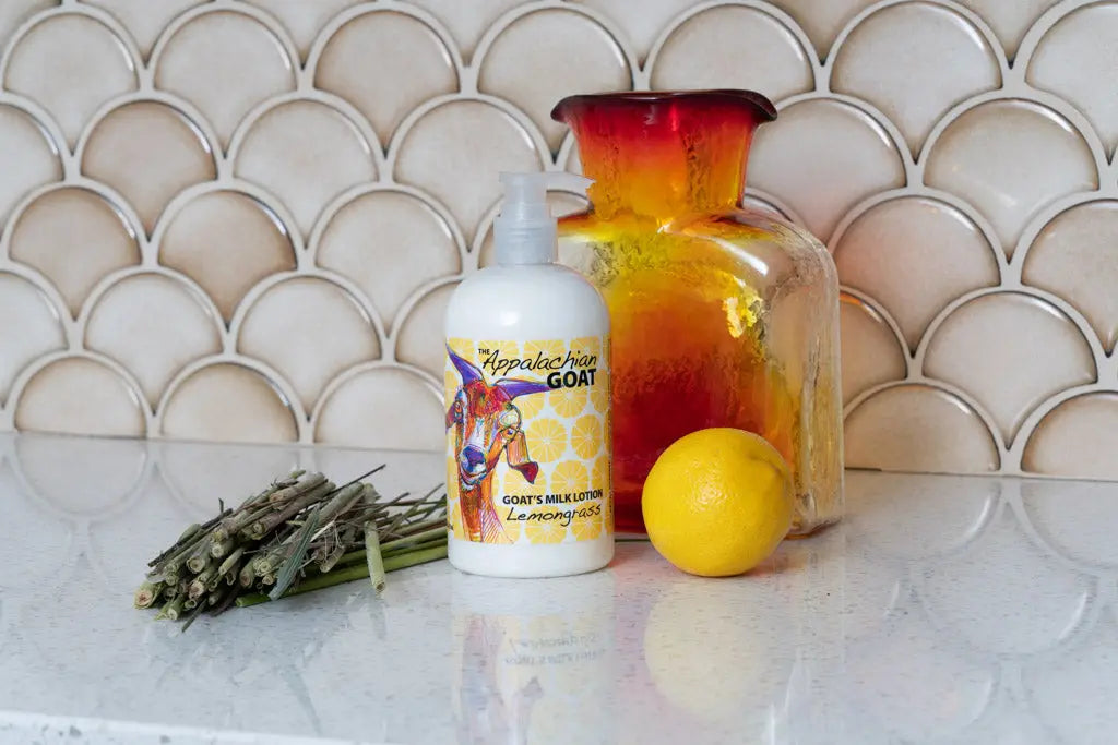 LEMONGRASS GOATS MILK LOTION 16 oz. or 2 oz. by Essential Journeys, natural skincare detail photo 2