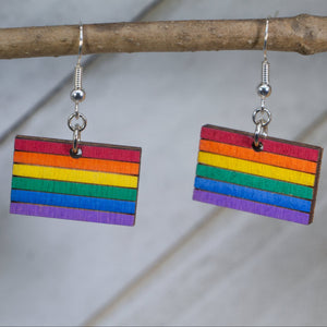 LGBTQ Pride Flag Wooden Earrings | Rainbow Pride Jewelry detail view by Cate's Concepts, LLC