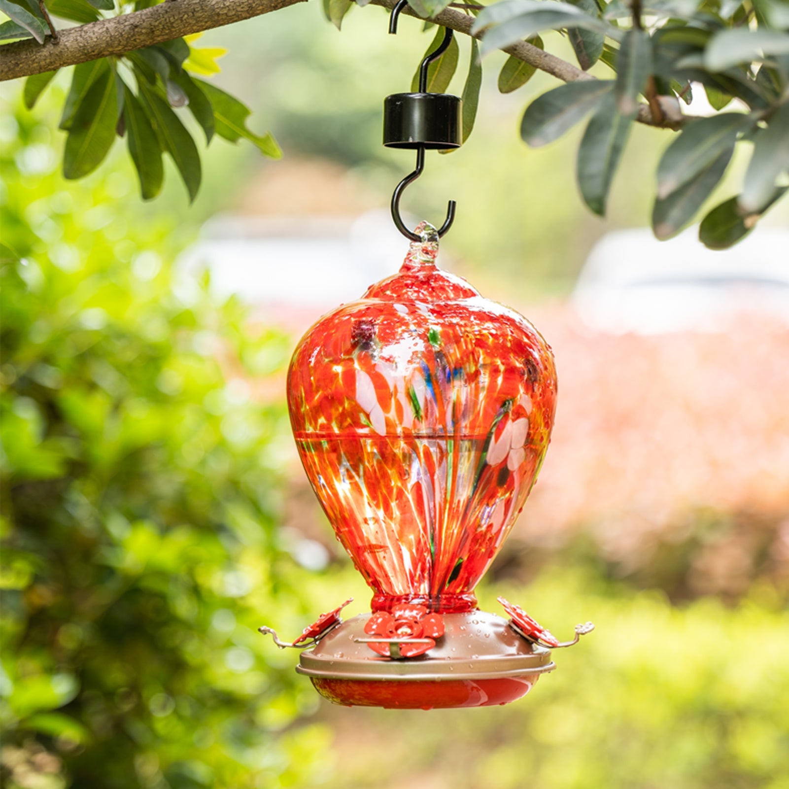 Crimson Calla glass hummingbird feeder by Mill Creek Products, detail image 4