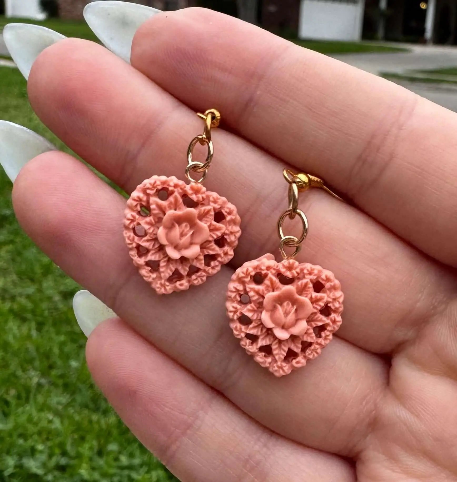 Lacey Heart Earrings | Cottagecore Romantic Jewelry Gift by Mushroom Lady Co, handmade jewelry main product photo