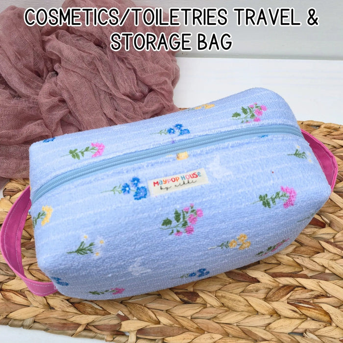 Large Floral Cosmetic Bag, Toiletry Travel Bag, Boxy Makeup Organizer, Zipper Pouch, Pink Floral Makeup Case