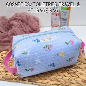 Large Floral Cosmetic Bag, Toiletry Travel Bag, Boxy Makeup Organizer, Zipper Pouch, Blue Floral Makeup Case by Maypop House Designs, natural skincare detail photo 3