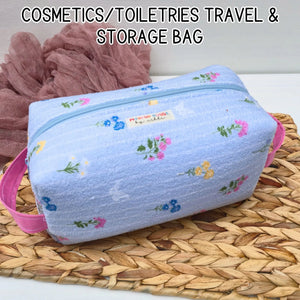 Large Floral Cosmetic Bag, Toiletry Travel Bag, Boxy Makeup Organizer, Zipper Pouch, Blue Floral Makeup Case by Maypop House Designs, natural skincare detail photo 6