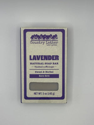 Country Lather Lavender Soap Bar: Natural, Handmade in Mississippi. 5 oz Bar for Sweet & Herbal Zero Grit Experience