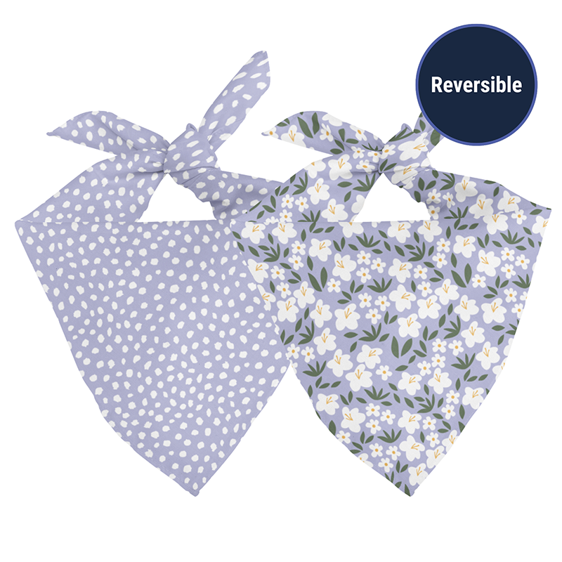 Lavender Floral & Polka Dot Reversible Dog Bandana