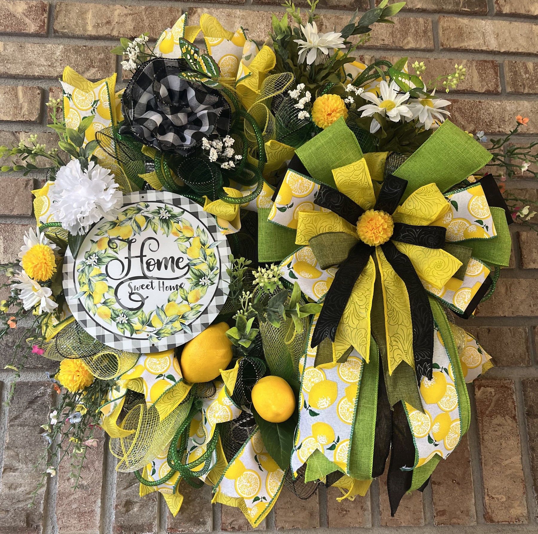 Home Sweet Home Lemon Wreath | Farmhouse Front Door Wreath | Handmade Summer Citrus Wreath | Everyday Welcome Door Hanger