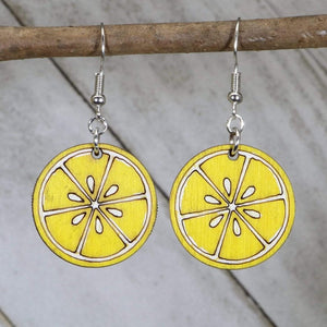 Lemon Slice Wooden Earrings | Citrus Fruit Summer Jewelry