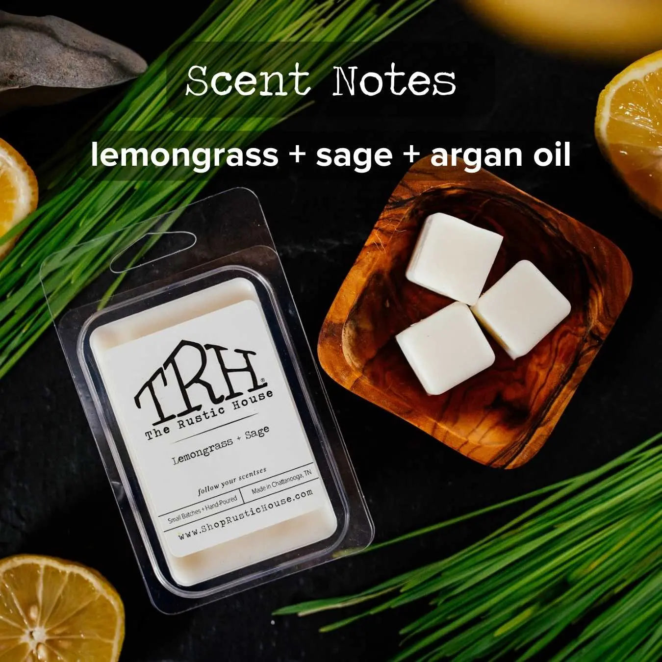 Lemongrass + Sage Wax Melt by The Rustic House, scented candle detail photo 2