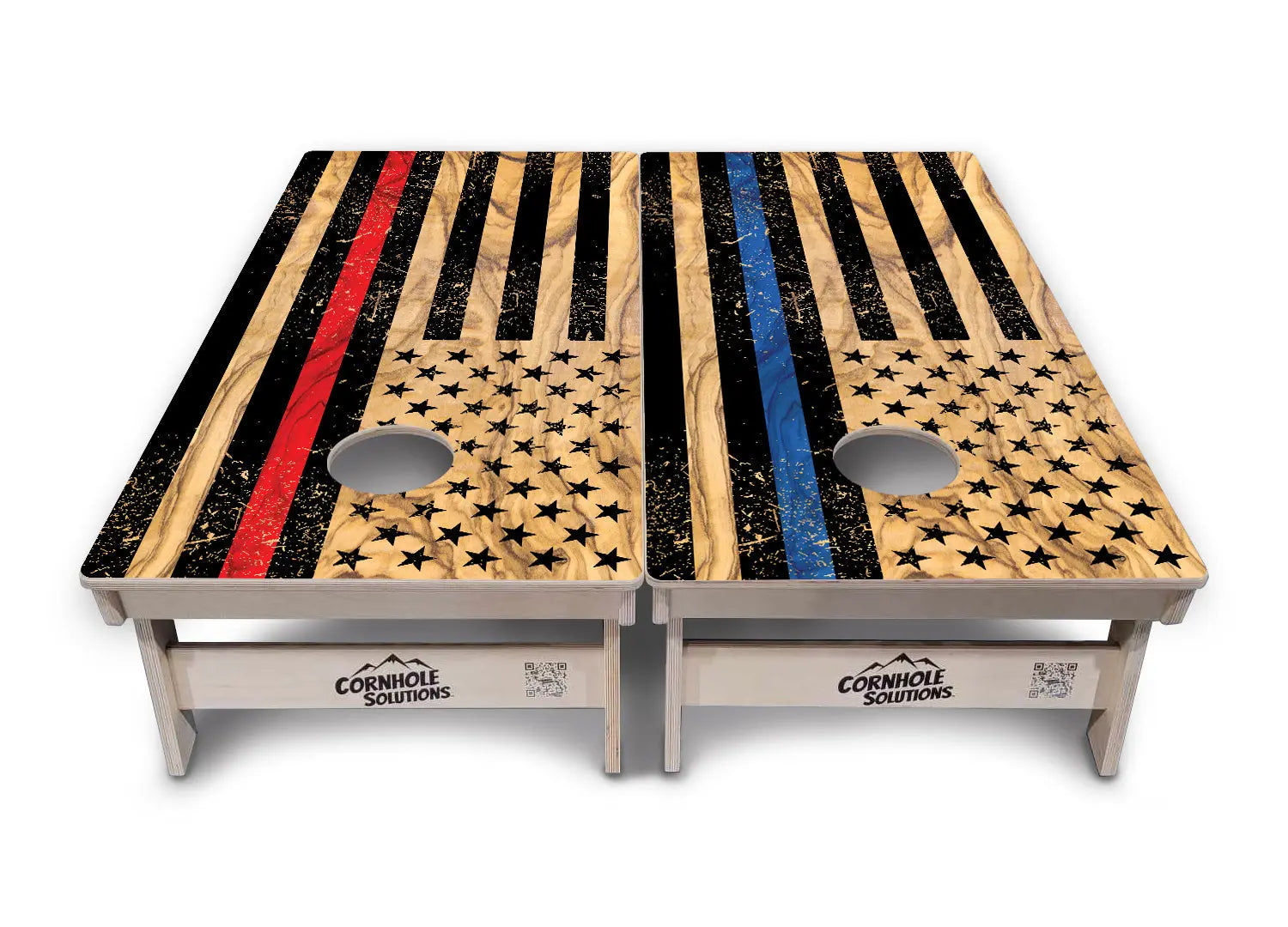 Light Wood Blue/Red Line Flag Cornhole Boards - Professional Tournament Series by Cornhole Solutions, custom cornhole board detail photo 9
