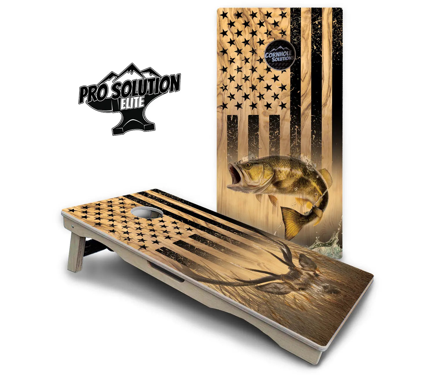 Light Wood Deer & Fish Cornhole Boards - Pro Solution Elite Series Cornhole Solutions