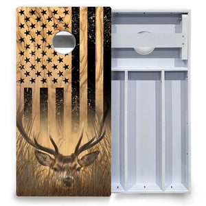 Light Wood Flag Deer & Fish Cornhole Boards - All Weather Series by Cornhole Solutions, custom cornhole board detail photo 3