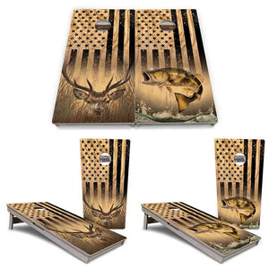 Light Wood Flag Deer & Fish Cornhole Boards - Professional Tournament Series by Cornhole Solutions, custom cornhole board detail photo 4