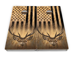 Light Wood Flag Deer & Fish Cornhole Boards - Professional Tournament Series by Cornhole Solutions, custom cornhole board detail photo 5