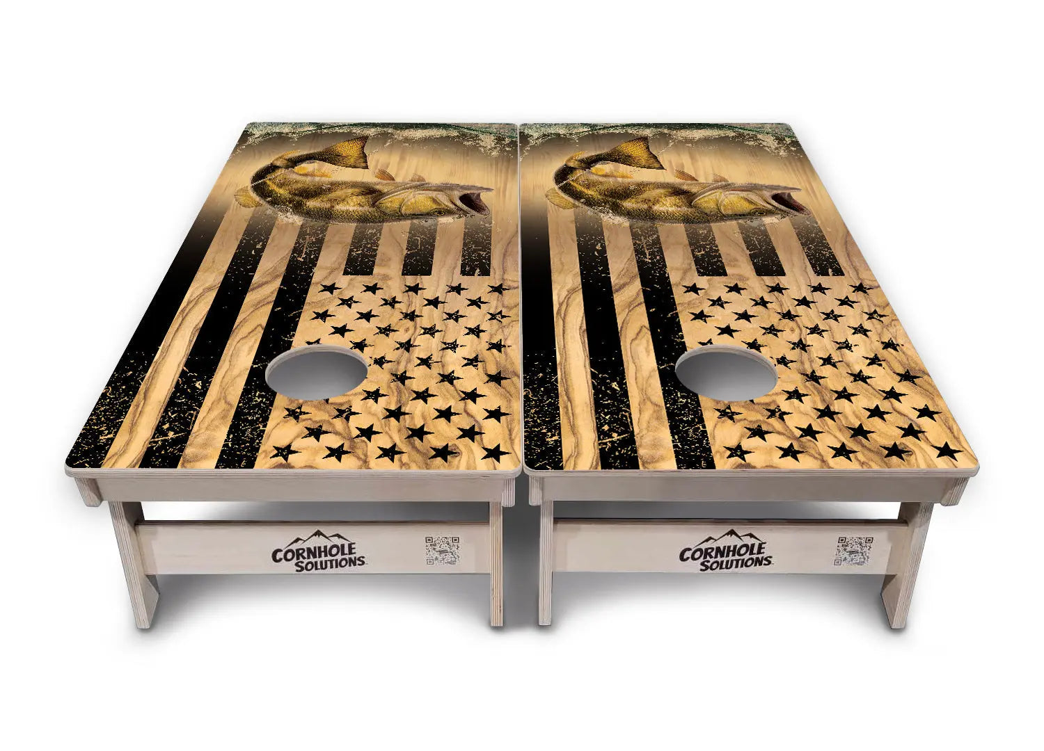 Light Wood Flag Deer & Fish Cornhole Boards - Professional Tournament Series by Cornhole Solutions, custom cornhole board detail photo 9