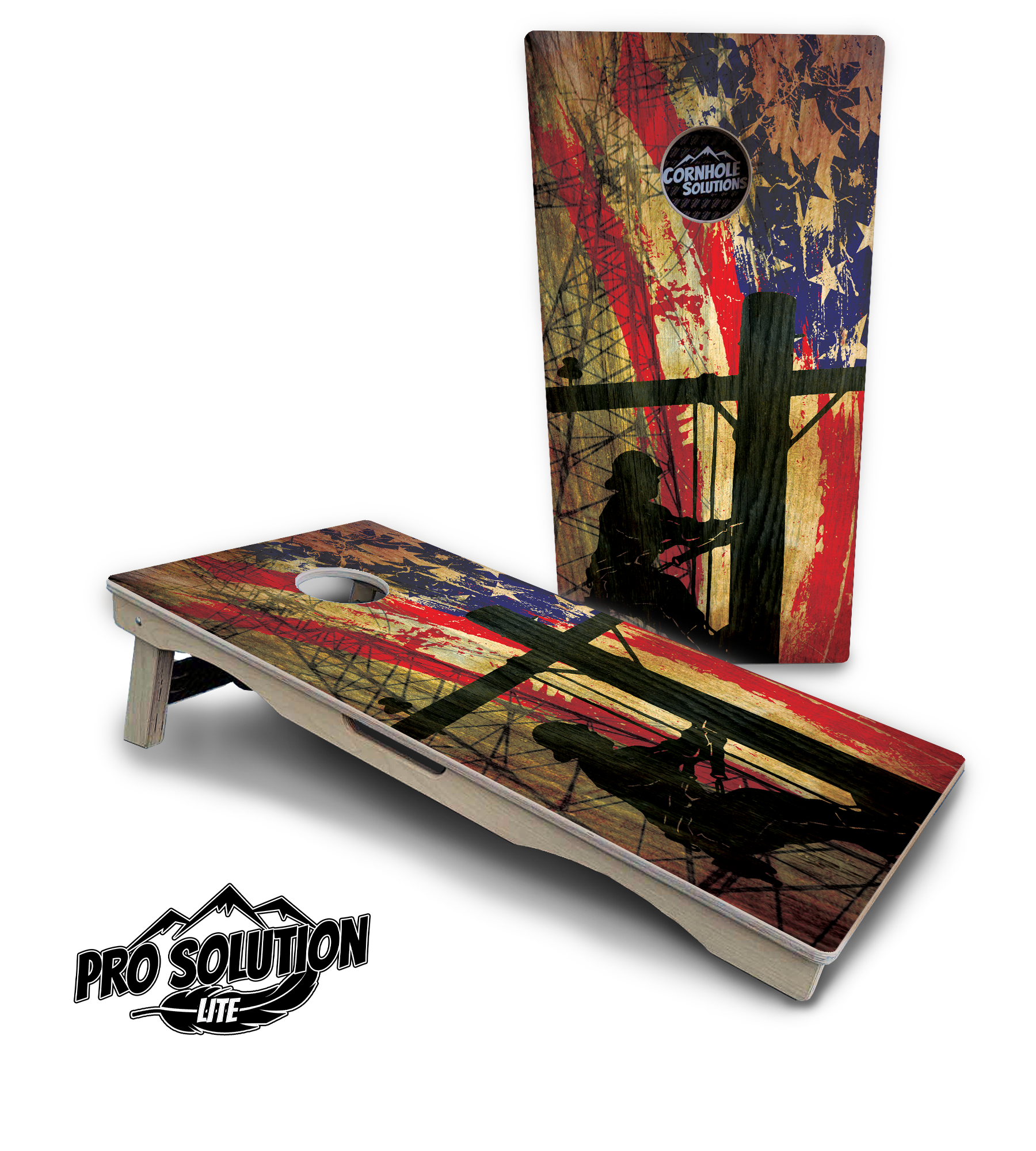 Faded Lineman Flag Cornhole Boards - Pro Solution Lite Series Cornhole Solutions