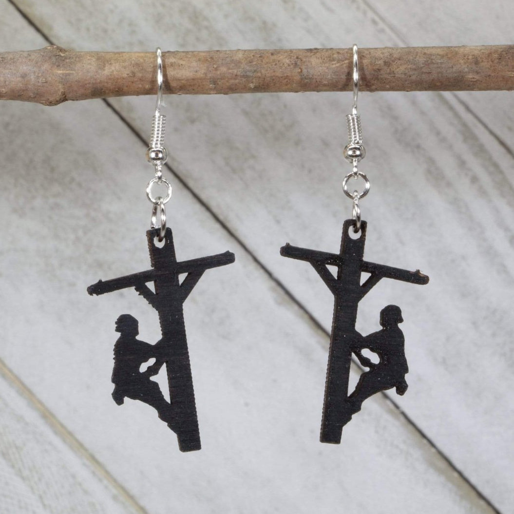 Lineman Wooden Earrings | Electrical Worker Utility Jewelry