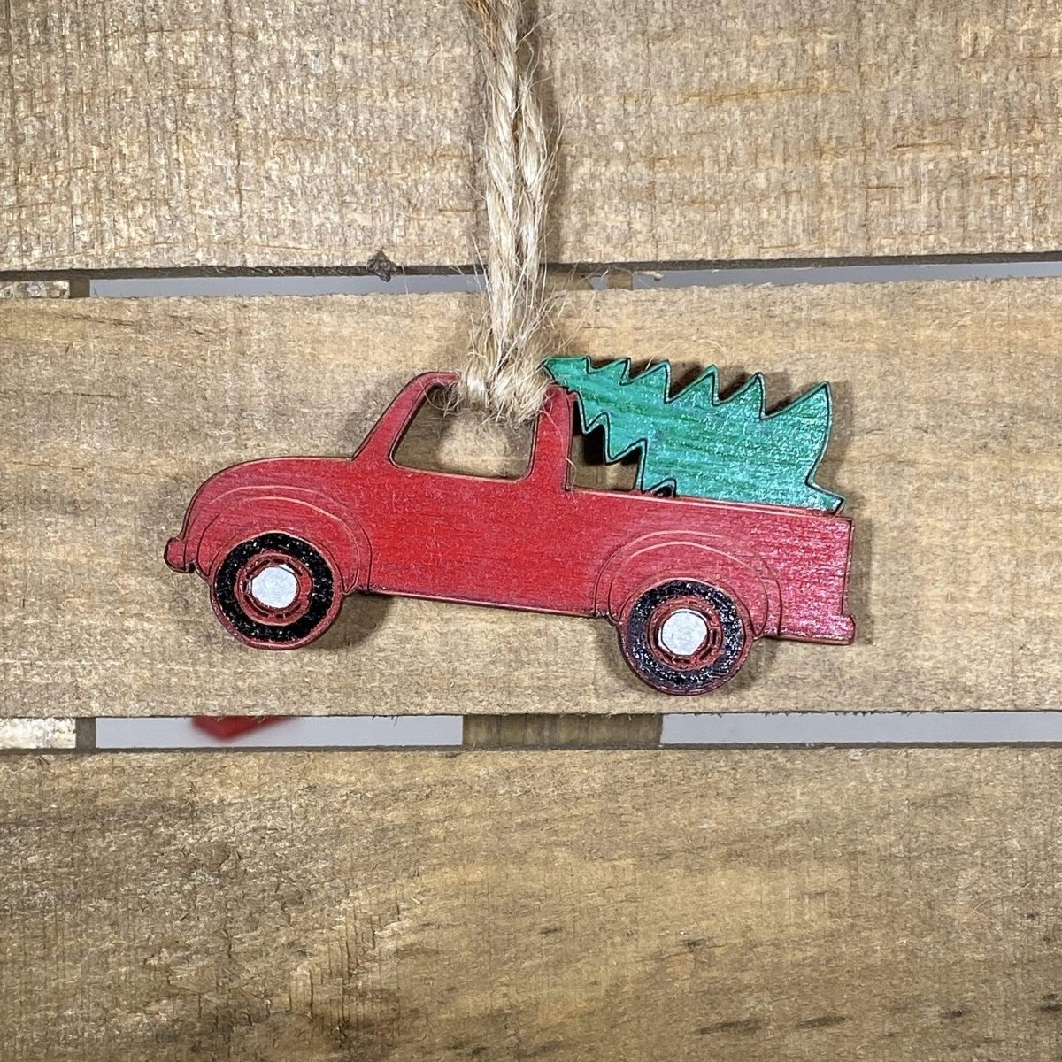 Little Red Truck Wooden Christmas Ornament | Vintage Holiday Decor by Cate's Concepts, LLC, Southern home decor main product photo