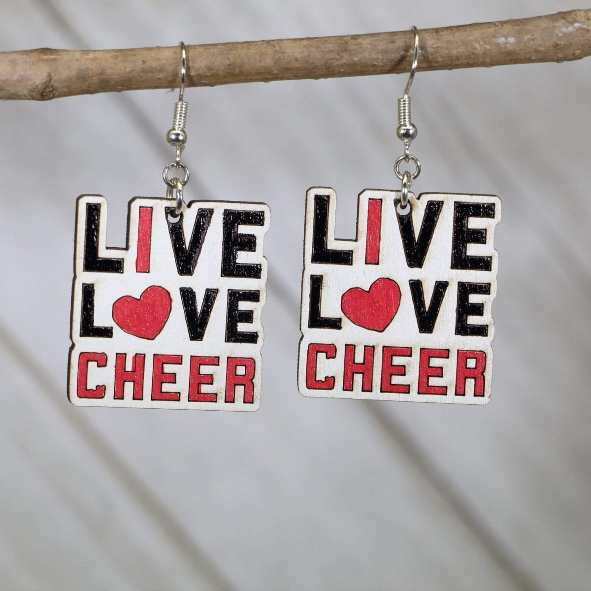 Live Love Cheer Wooden Earrings | Cheerleader Sports Jewelry