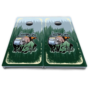 Living Life RV Style Cornhole Boards - All Weather Series by Cornhole Solutions, custom cornhole board detail photo 5