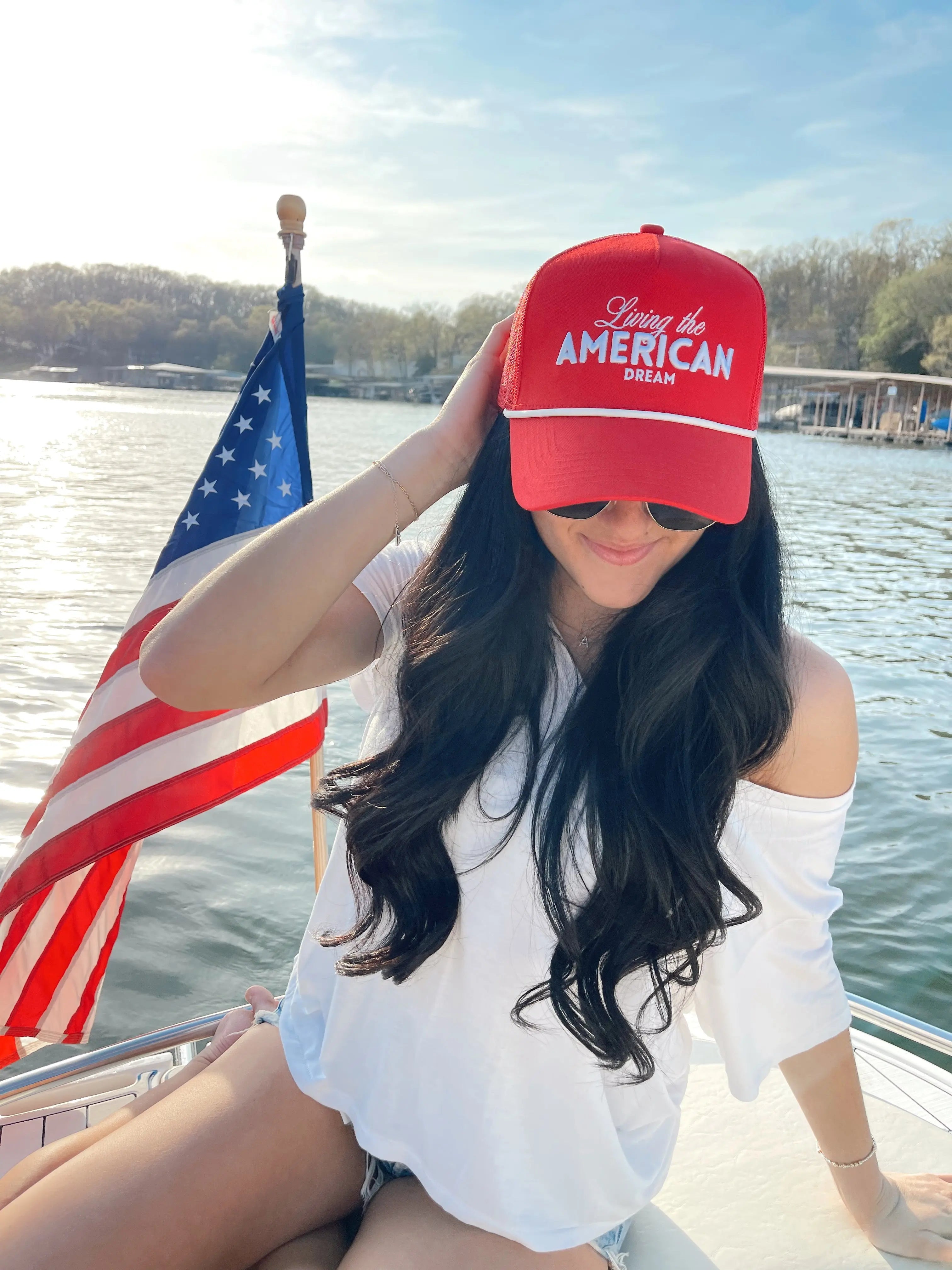 Living the American Dream - Red Vintage Trucker Hat KenzKustomz