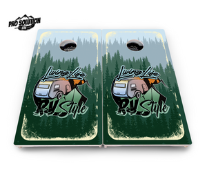 Living Life RV Style Cornhole Boards - Pro Solution Lite Series by Cornhole Solutions, custom cornhole board detail photo 2