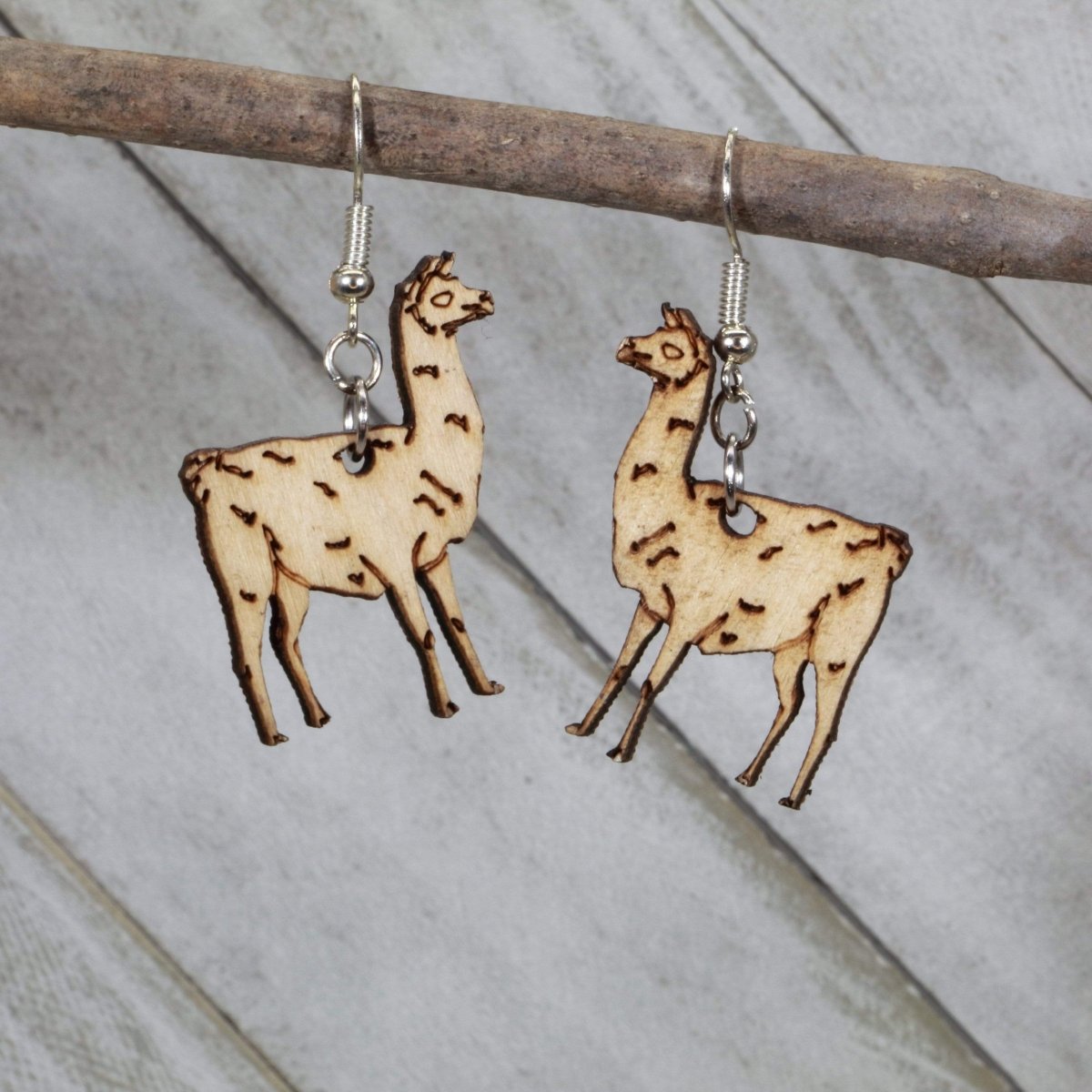 Llama Wooden Earrings | Cute Animal Alpaca Jewelry by Cate's Concepts, LLC, handmade jewelry main product photo