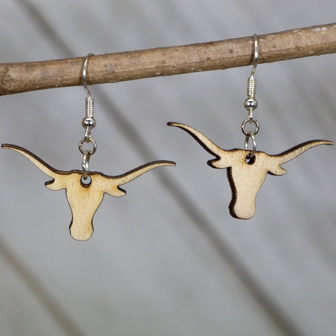 Longhorn Wooden Dangle Earrings | Western Texas Jewelry