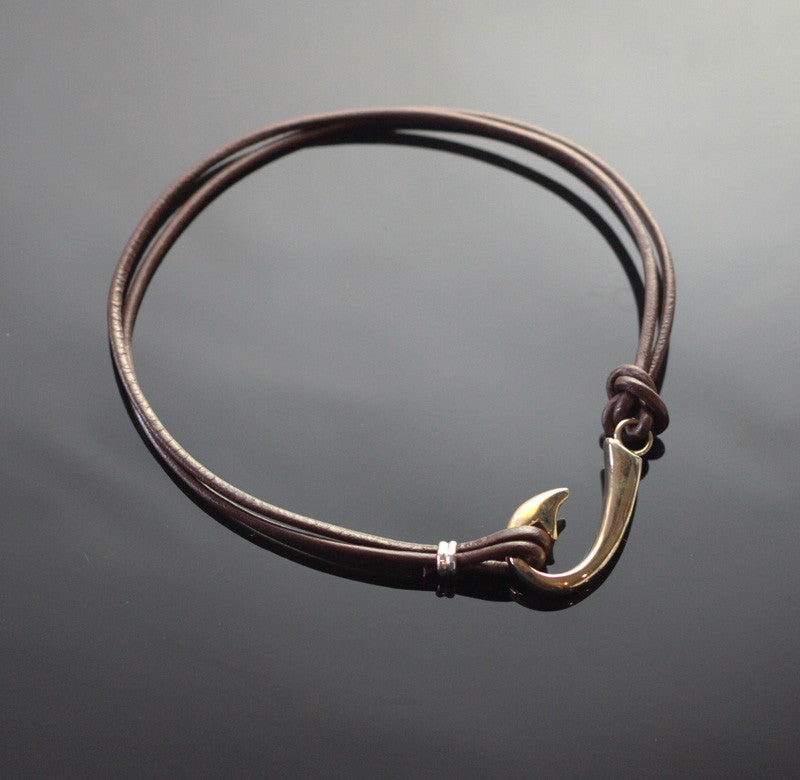 Bronze J Hook Bracelet on Double Leather