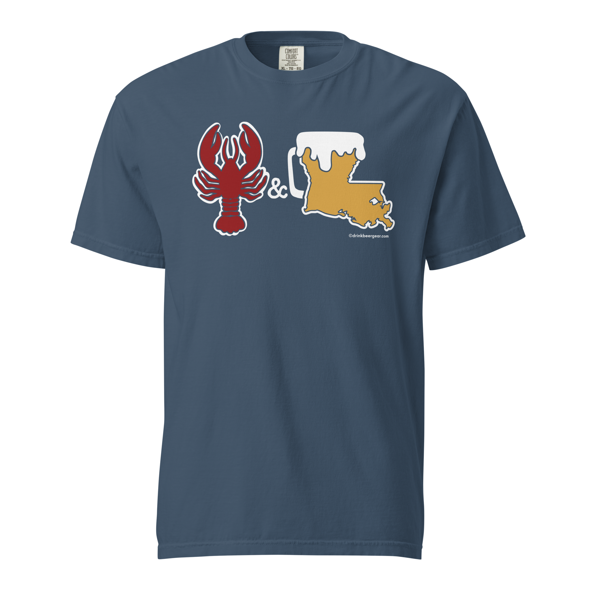 Louisiana Beer Mug Tee - Crawfish & Beer - COMFORT COLORS BRAND TEE Drink Beer Gear