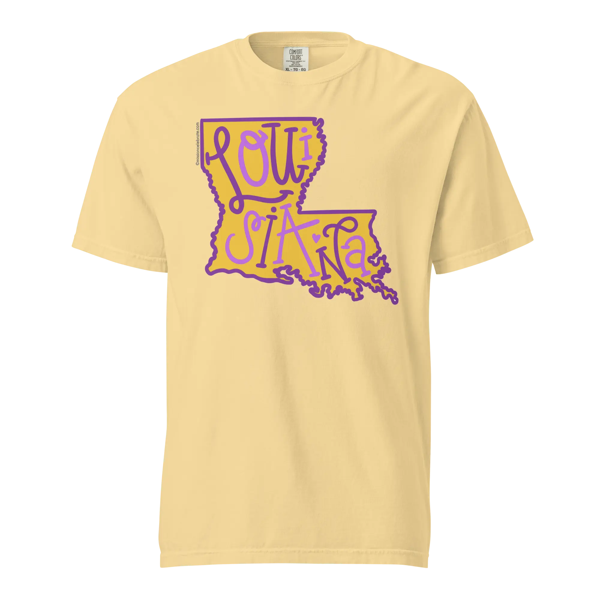 Louisiana T-shirt - Purple and Gold Handlettered Design by Leslie Gonce - Main Street Collective