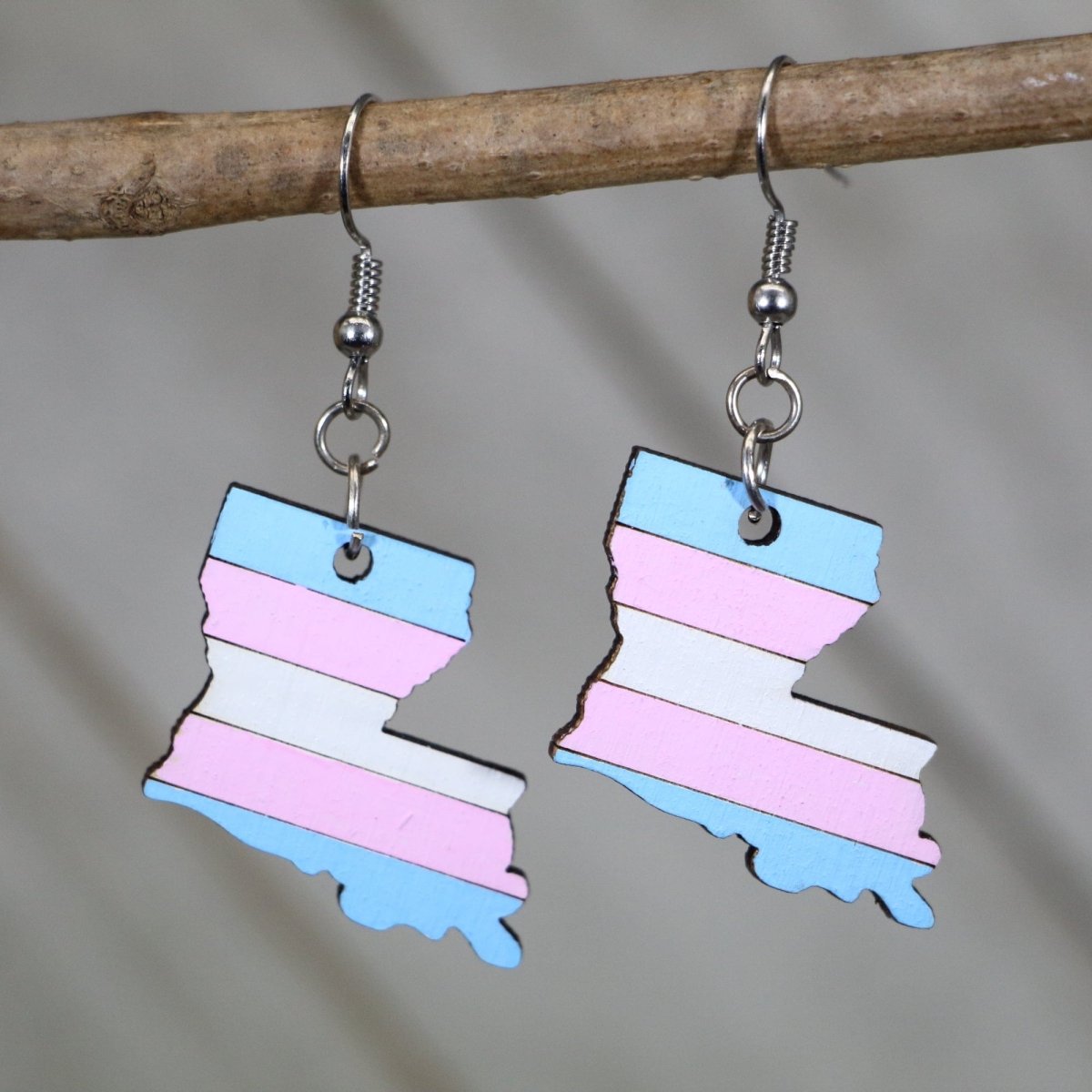 Louisiana Trans Pride Wooden Earrings | Trans Flag State Jewelry
