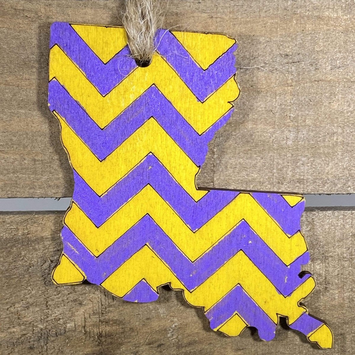 Louisiana Wooden Christmas Ornament | Purple and Gold State Decor by Cate's Concepts, LLC, Southern home decor main product photo