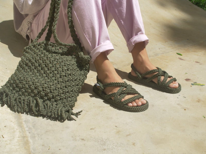 2.1 Olive Lounger Cork Footbed handmade rope sandals by Nomadic State of Mind, view 3