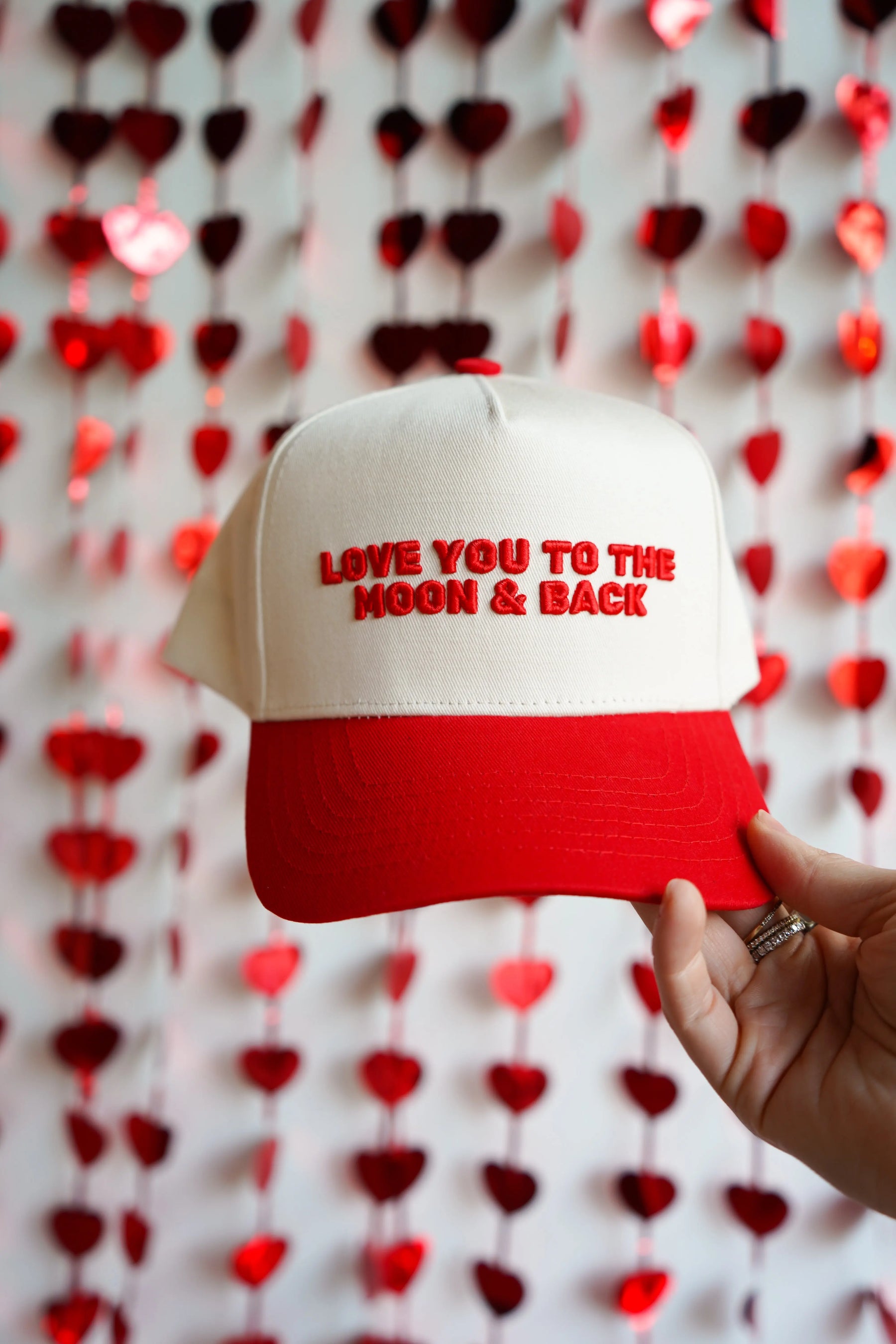 Love you to the Moon - Red Vintage Trucker Hat by KenzKustomz, Southern lifestyle apparel detail photo 4