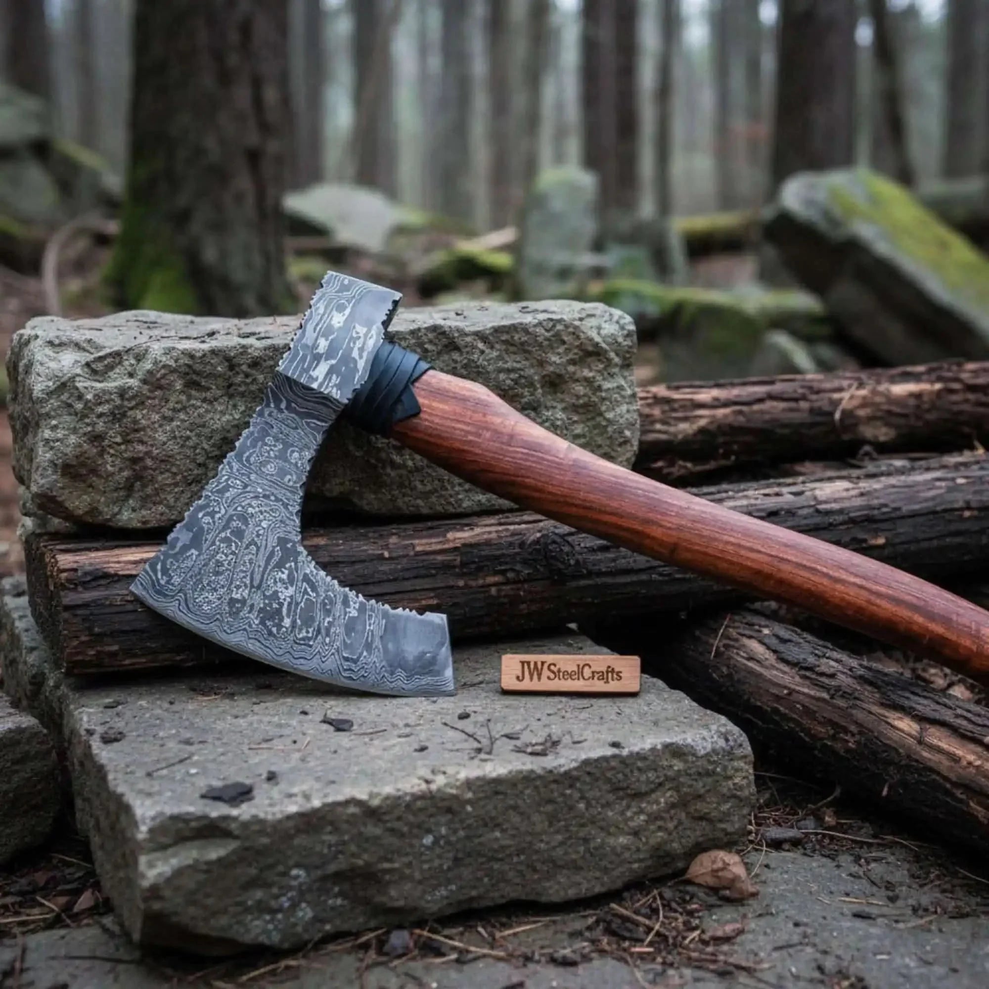 Pattern-Welded Damascus Viking Bearded Axe for Heavy Chopping and Trail Use by JW SteelCrafts, Southern handmade gift main product photo