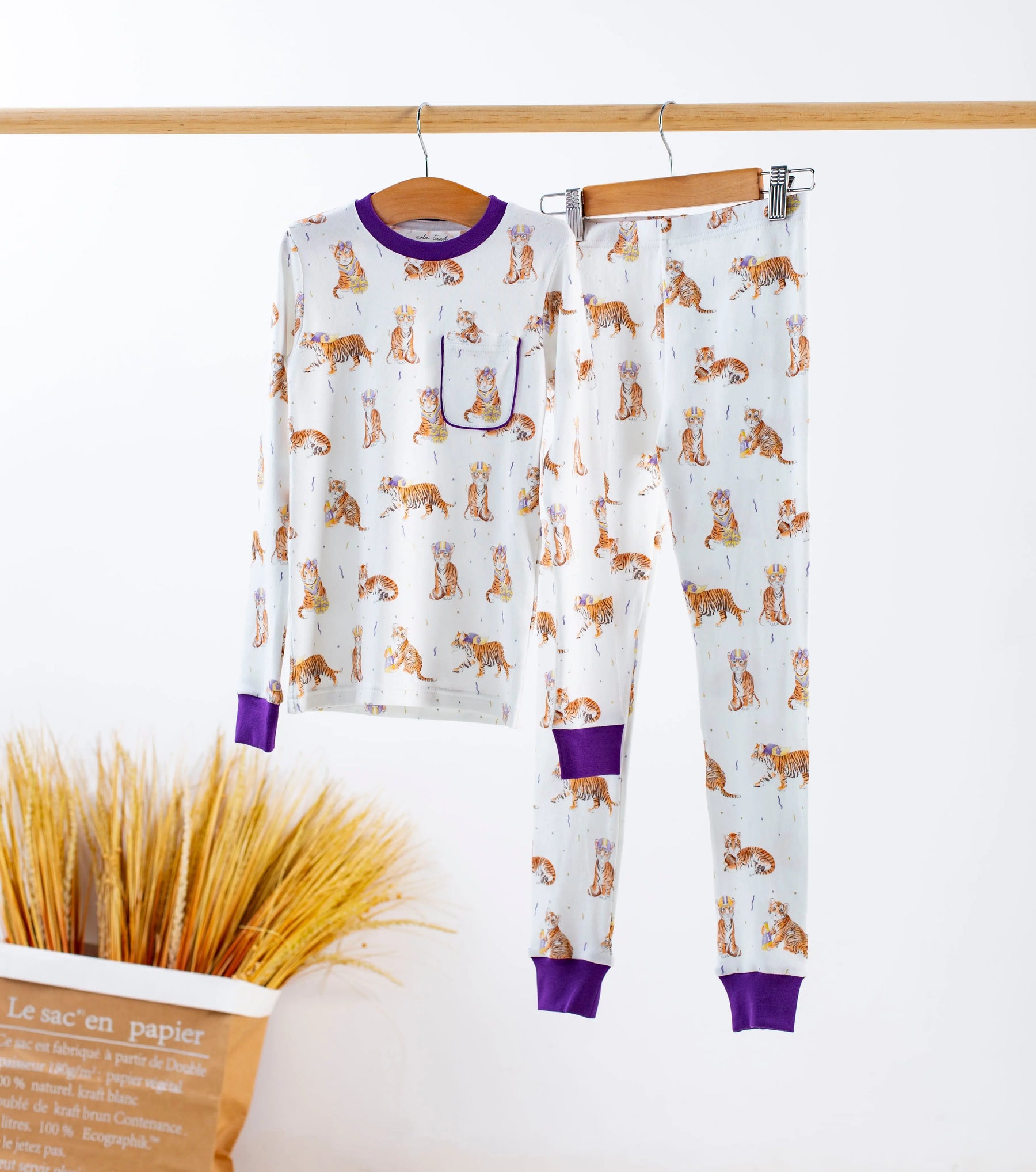 MVC: Louisiana Tigers Organic Cotton Pajama Set by Nola Tawk, Southern food gift main product photo