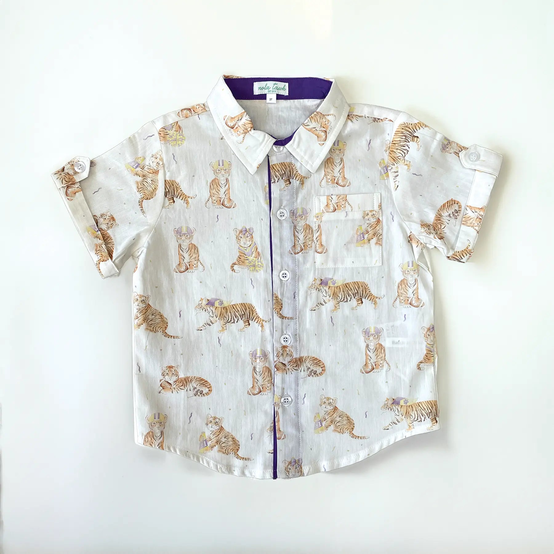 MVC: Louisiana Tigers Short Sleeve Collared Shirt Nola Tawk