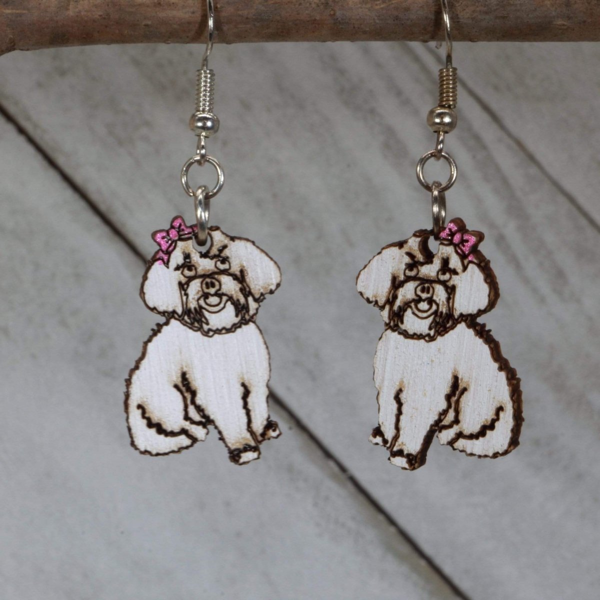 Maltipoo Wooden Earrings | Dog Lover Pet Jewelry by Cate's Concepts, LLC, handmade jewelry main product photo