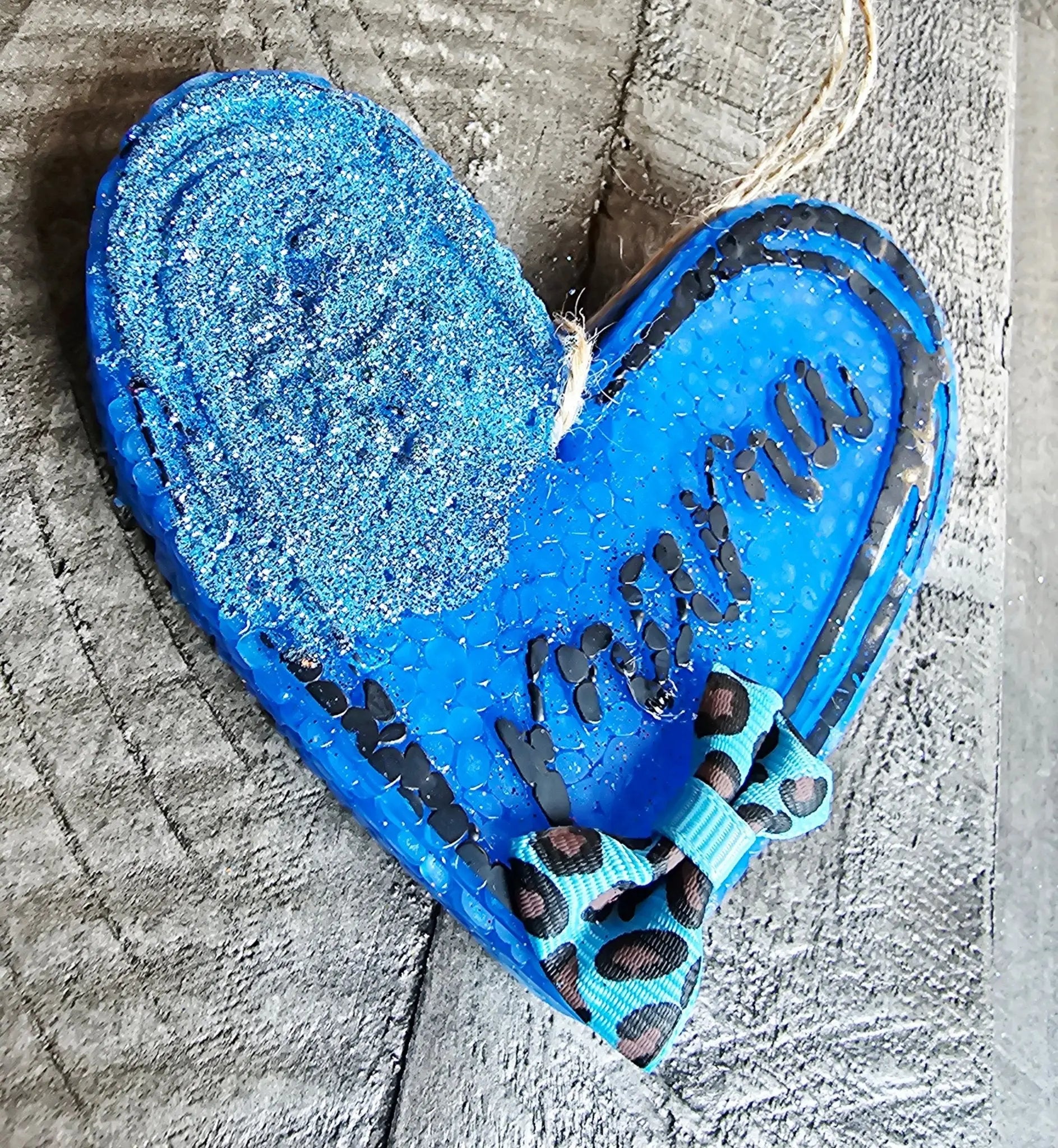 MAMA HEART Car Freshie - Handmade Aroma Bead Air Freshener, Blue Heart with Leopard Bow. Perfect Mom Gift!
