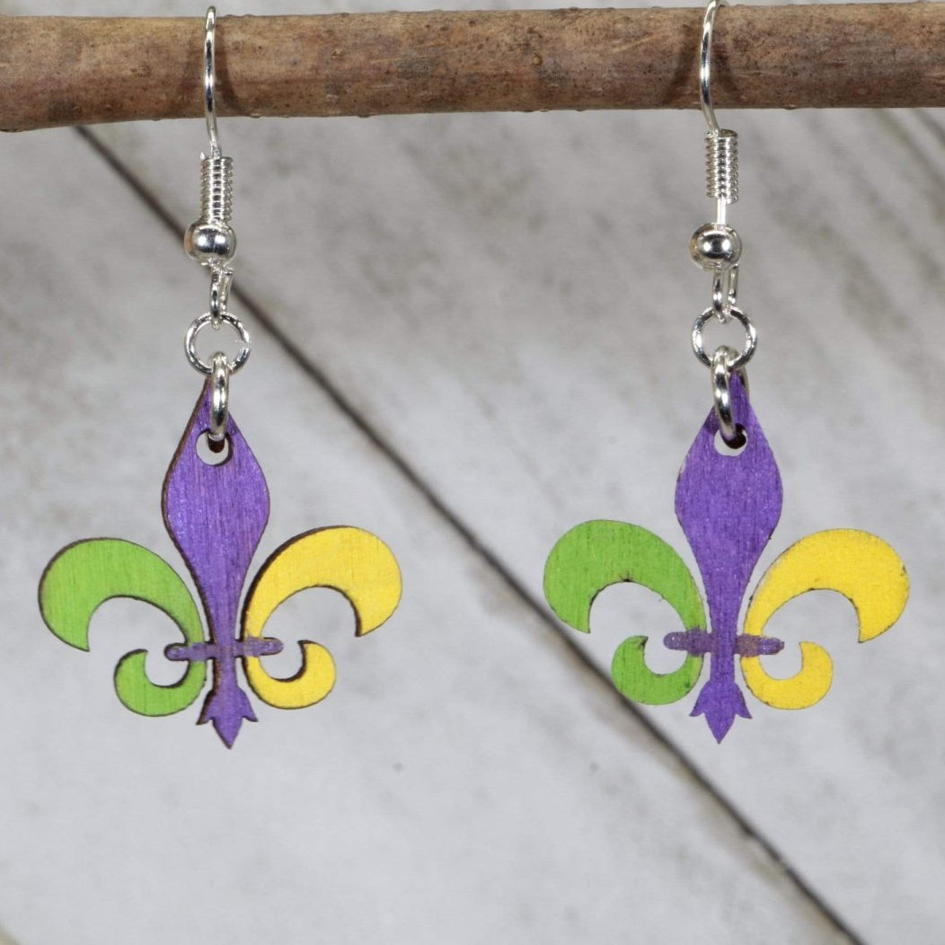 Mardi Gras Fleur-de-Lis Wooden Earrings | New Orleans Jewelry