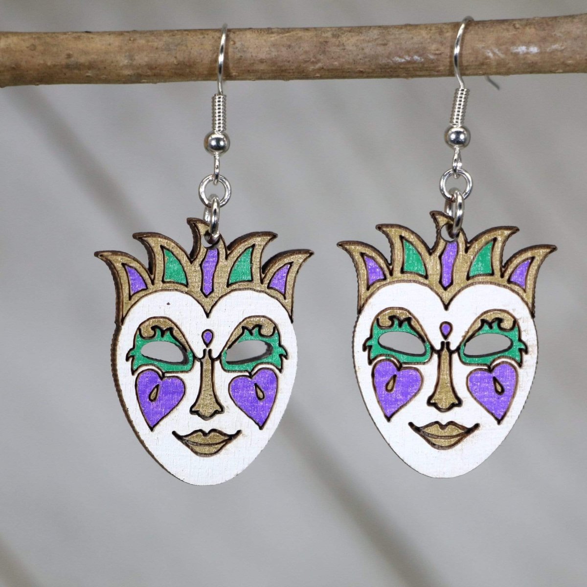 Mardi Gras Mask Wooden Earrings | New Orleans Carnival Jewelry