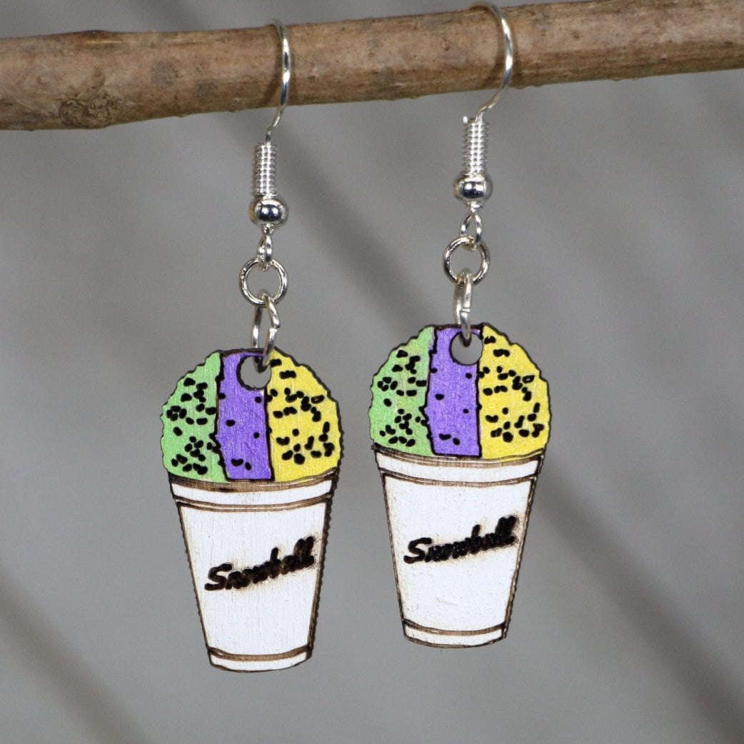 Mardi Gras Snowball Wooden Earrings | New Orleans Dessert Jewelry