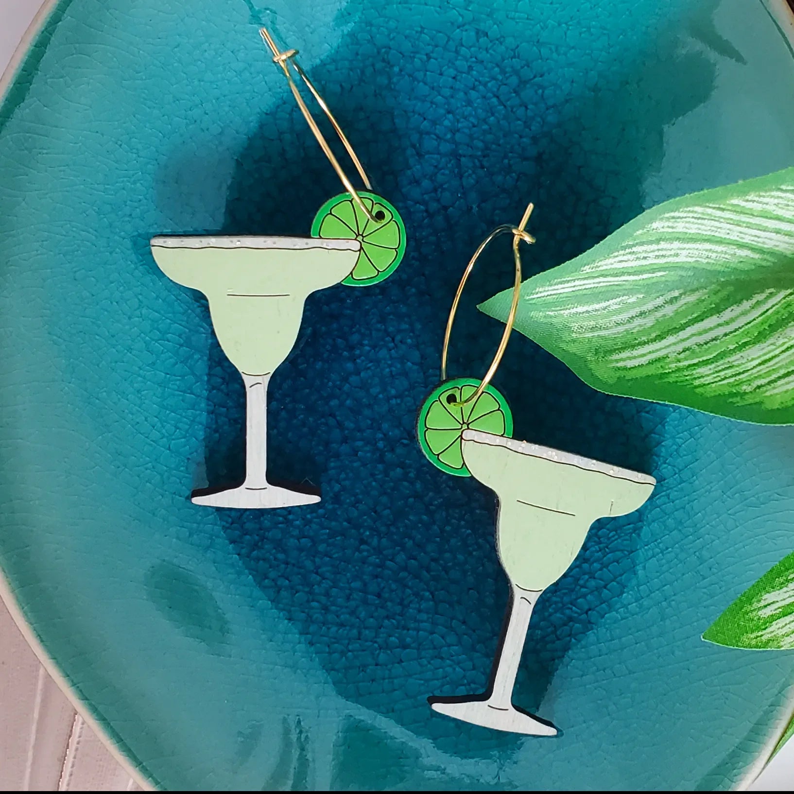 Sparkle Margarita Hoop Earrings hand painted on lightweight wood by LE CHIC MIAMI