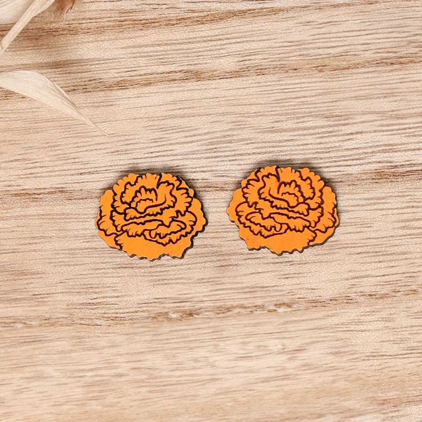 Marigold Stud Earrings hand painted on lightweight wood by LE CHIC MIAMI