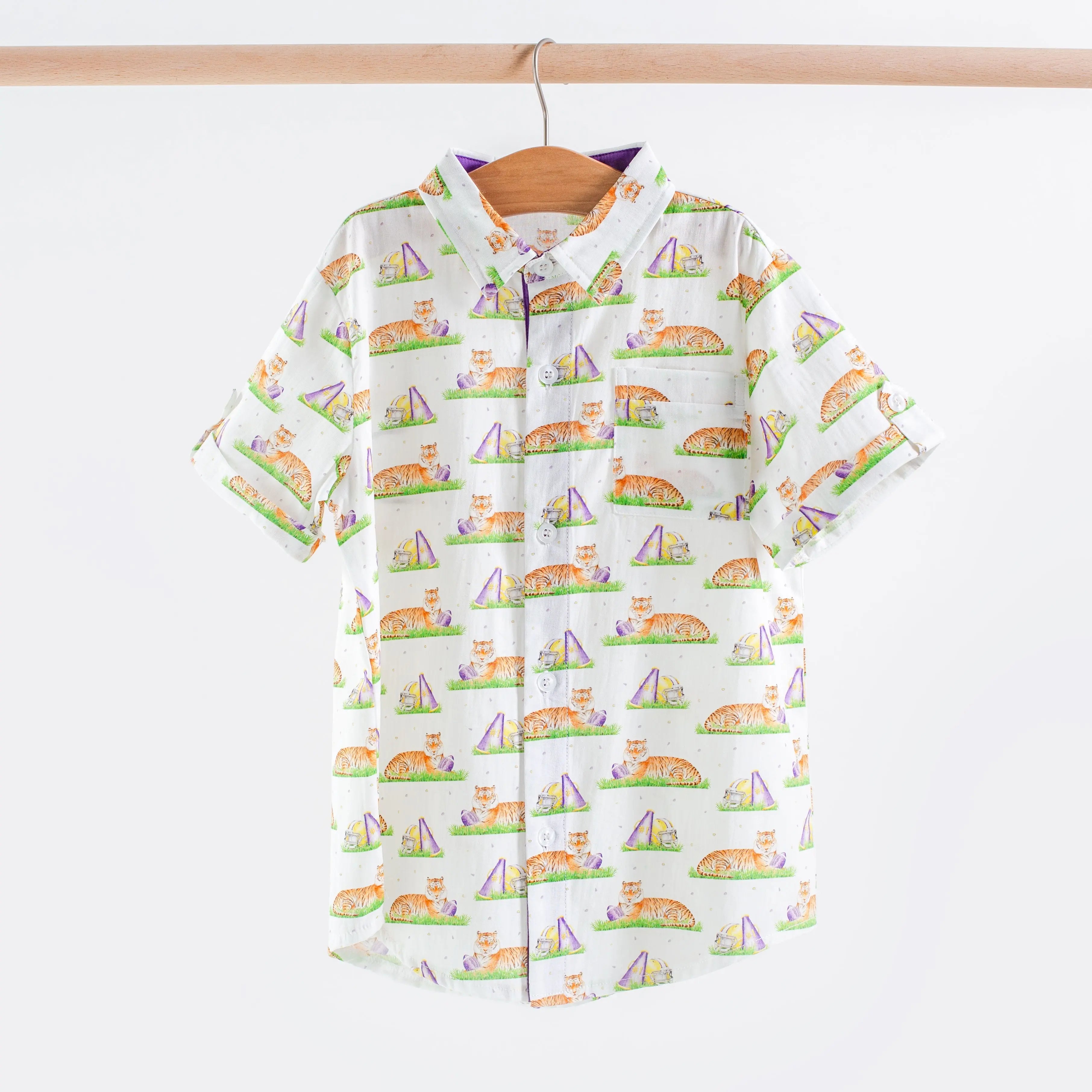 Mascot Mania in Louisiana Short Sleeve Collared Shirt Nola Tawk