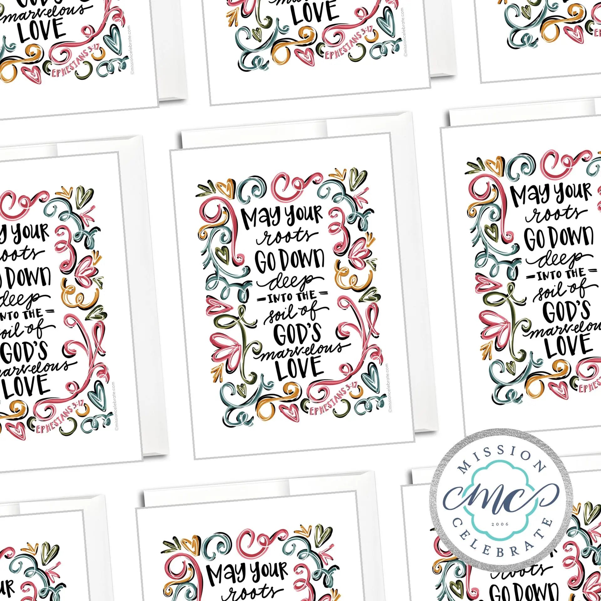 Greeting Cards: Ephesians 3:17 Art, Hand-Drawn "May Your Roots Go Down Deep", Religious Gifts, Main Street Collective