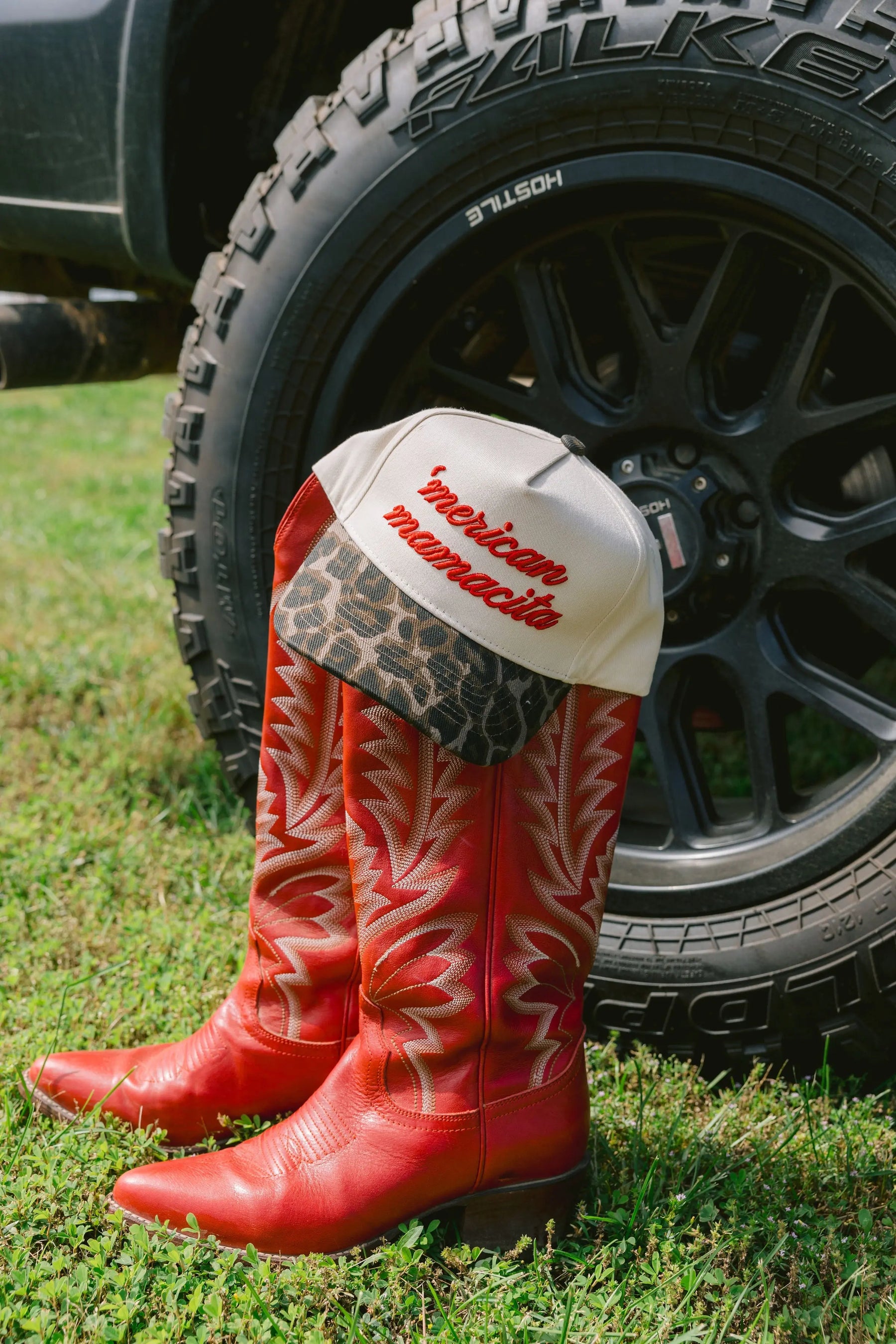 'Merican Mamacita - Leopard Vintage Trucker Hat by KenzKustomz, Southern lifestyle apparel detail photo 3