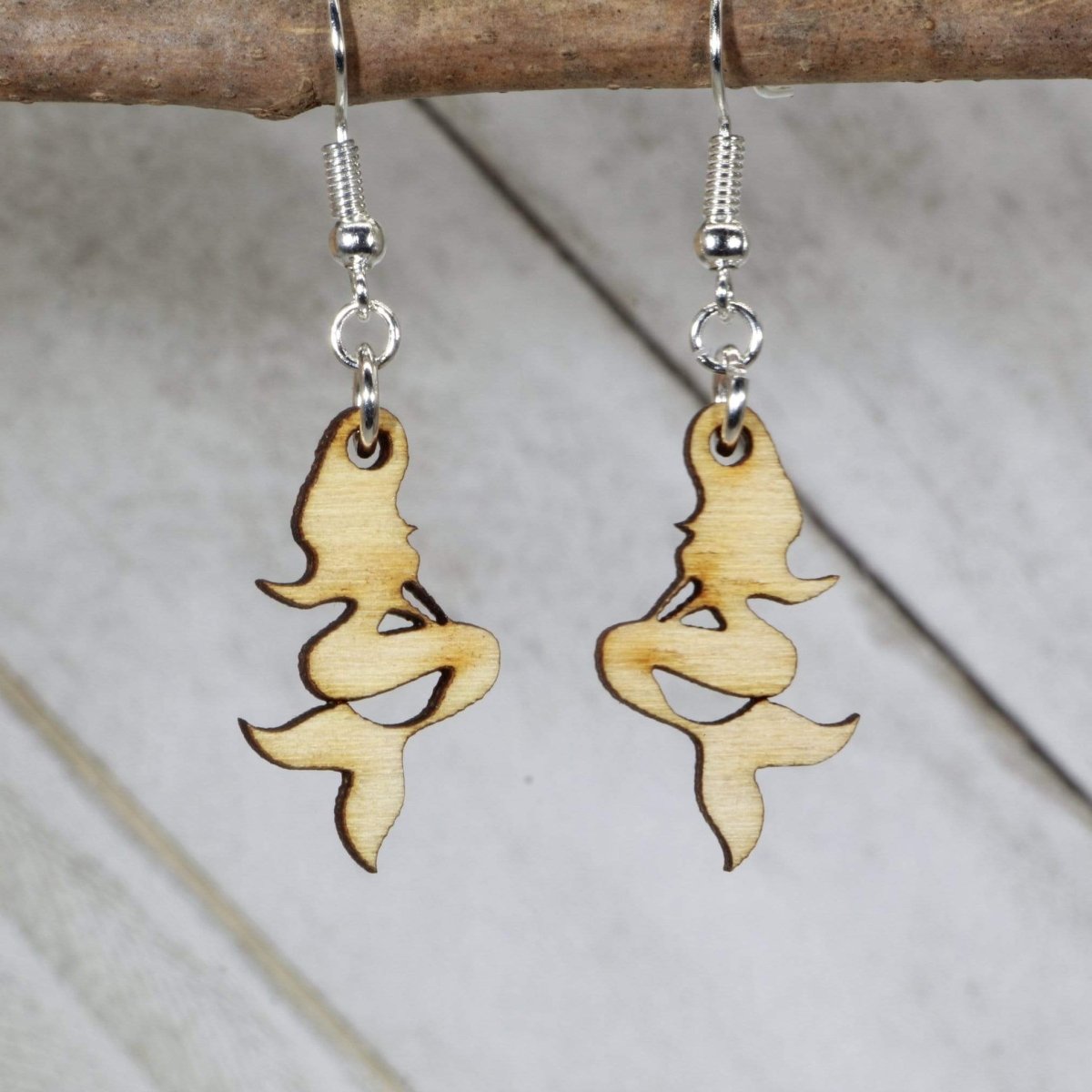 Mermaid Wooden Earrings | Ocean Fantasy Jewelry by Cate's Concepts, LLC, handmade jewelry main product photo