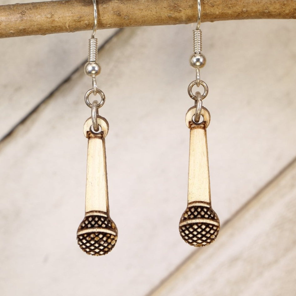 Microphone Wooden Earrings | Singer Music Lover Jewelry